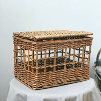 Vintage Woven Wicker Storage Basket with Lid for Home Decor and Organization