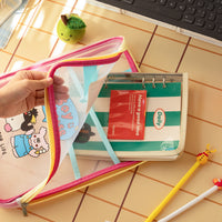 Transparent L-Shaped Zipper File Bag with Handle, Large Capacity Document Organizer for School Subjects