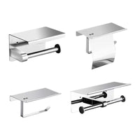 304 Stainless Steel Toilet Paper Holder with Phone Shelf, Wall Mounted, Punch-Free