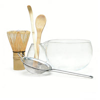 Matcha Tea Ceremony Set with Clear Glass Bowl and Bamboo Whisk