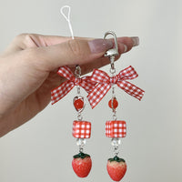 Cute Japanese Style Strawberry Bow Beaded Phone Charm Christmas Red Apple Fruit Pendant Bag Keychain