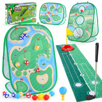 Kids 3-in-1 Golf Chipping Game Set with Beanbags and Foldable Tent