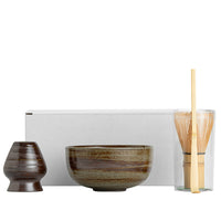Handmade Retro Ceramic Matcha Bowl Set with Whisk Stand for Japanese Tea Ceremony