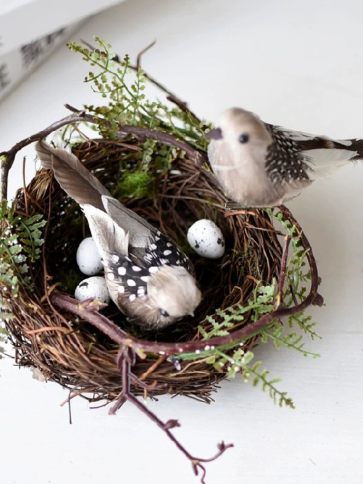 Artificial Woven Bird Nest with Faux Birds for Photography Props and Home Decor