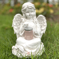 Solar-Powered Cupid Angel Boy/Girl Garden Statue with Lantern