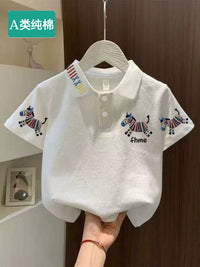 Kids' 100% Cotton Cartoon Polo T-Shirt for Boys, Short Sleeve Summer Top
