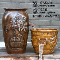 Ceramic Hydroponic Planter with Filter for Fish and Plants, Gourd-Shaped Terracotta Pot
