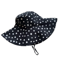 Japanese Style Polka Dot Cotton Linen Sun Hat with Windproof Rope and Wide Brim