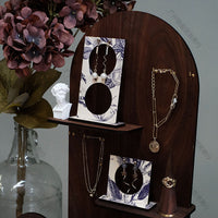 Vintage Walnut Wood Jewelry Display Stand Set for Earrings, Necklaces, Bracelets, and Rings