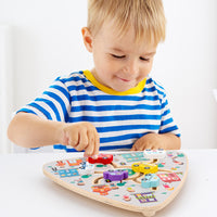 Wooden Logic Maze Board Game for Toddlers - Educational Shape, Number, Animal, and Vehicle Puzzles