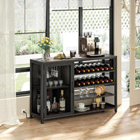 American Retro Bar Cabinet with RGB LED Lights and Power Outlets, Sideboard Wine Cabinet with Doors