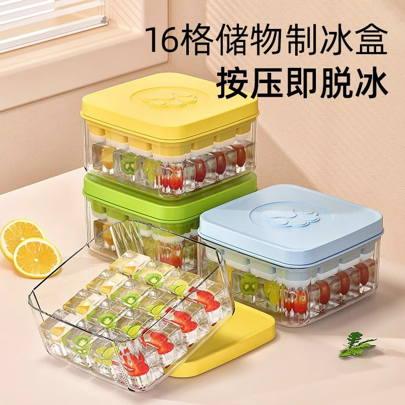 Mini Silicone Ice Cube Tray with Lid - Press-Type 16-Grid Ice Maker for Refrigerator, Food Grade