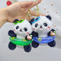 Panda Plush Keychain with Swim Ring or Bow - Cartoon Animal Charm for Bags & Keys