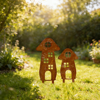 Retro Rusty Iron Hollow House Garden Stake Metal Craft Outdoor Decoration Ornament