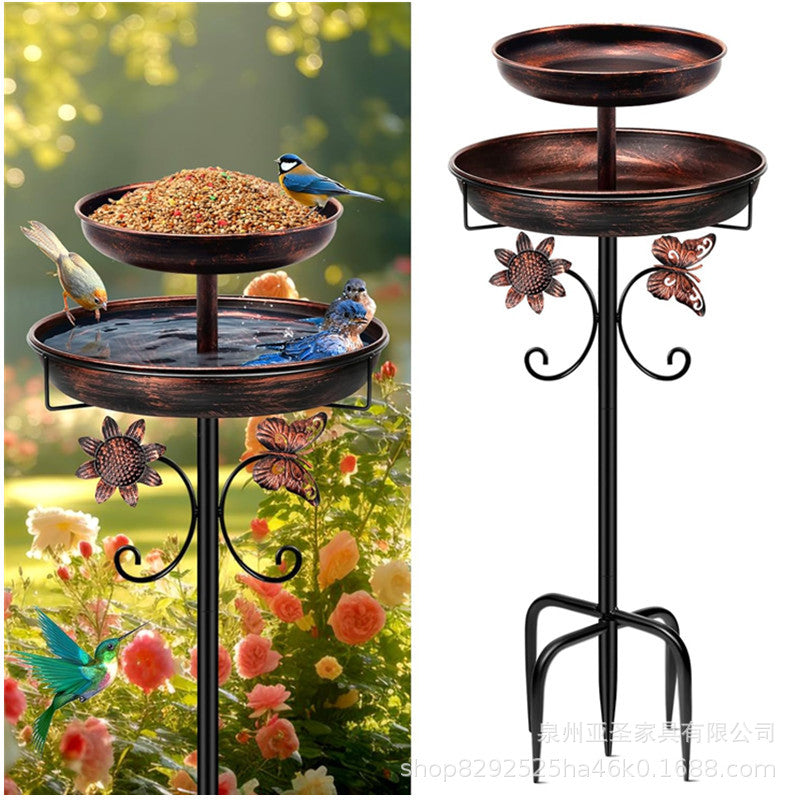 Outdoor Metal Bird Bath Feeder with Ground Stake for Garden Patio Lawn