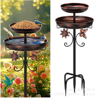 Outdoor Metal Bird Bath Feeder with Ground Stake for Garden Patio Lawn
