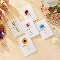 Creative Handmade Paper Flower Greeting Card, DIY Vintage Kraft Paper Dried Flower Card for Birthday and Holidays