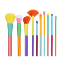 10-Piece Candy Color Makeup Brush Set with Soft Powder, Eyeshadow, Blush, Brow, and Lip Brushes