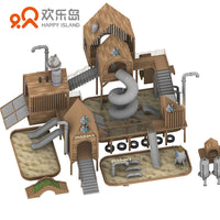 Kids Outdoor Wooden Playhouse Treehouse Platform Swing Set with Stainless Steel Slide