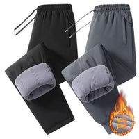 Men's Thermal Cotton Pants, High Waist, Plus Size, Casual Trousers for Autumn/Winter