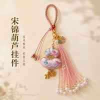 Handmade Song Brocade Gourd Keychain with Double-Sided Embroidery