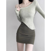 Women's Slim Fit Long Sleeve Knit Top and Hip Skirt Set