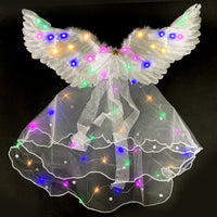 Light-Up Feather Wing Shawl Set for Adults & Kids - Halloween & Christmas Costume Accessory