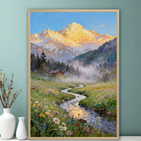Sunrise Golden Mountain Oil Painting Style Wooden Jigsaw Puzzle for Adults and Girls, Decorative Wall Art Toy