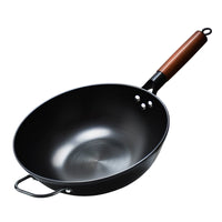 Flat-Bottomed Carbon Steel Wok for Induction and Gas Stoves, Traditional Chinese Stir-Fry Pan