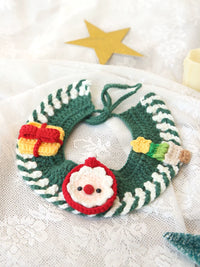 Christmas Pet Scarf with Bell and Bowtie, Hand-Knitted Crochet Collar for Dogs and Cats
