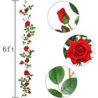 Artificial Rose Garland Vine - Faux Hanging Ivy for Wedding, Home, and Garden Decor
