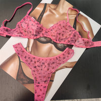 French Lace Floral Bralette and Panty Set for Women, Thin Push-Up Bra for Large Busts