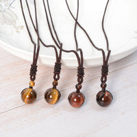 Tiger Eye & Obsidian Beaded Pendant Necklace, 14-16mm Single Bead, Modern Minimalist Design
