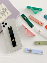 Retractable Silicone Phone Grip Stand with Finger Ring and Wrist Strap, Adhesive Mount for Smartphones