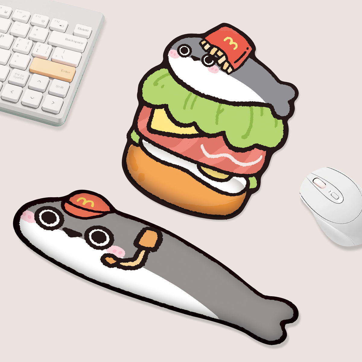 Cartoon Capybara/M-Fish Memory Foam Wrist Rest Mouse Pad & Keyboard Wrist Rest Set for Office/Gaming
