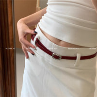 Kuning Women's Vintage Square Buckle Thin Leather Belt for Dresses & Suits