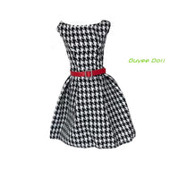 6-Point BJD Doll Clothes for 30cm Dolls - Houndstooth Skirt, Red Puff Sleeve Dress, Leather Skirt