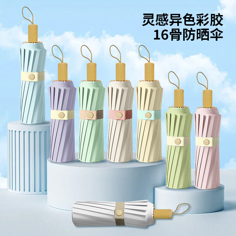 16-Rib UPF50+ UV Protection Folding Sun Umbrella for Women