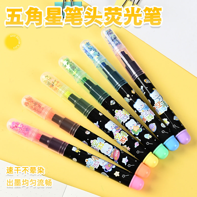 Star-Shaped Highlighter Pen Set for Students - Quick Dry, Large Capacity, 6 Colors
