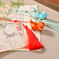 Handwoven Lucky Cat Tassel Charm for Bags, Cars, and Keys