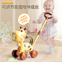 Kids' Push-Along Bubble Machine Toy with Lights and Music - Deer or Train Design