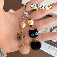 Flocked Kitten Keychain Plush Ball Phone Charm Couple Bag Ornament Cartoon Accessory