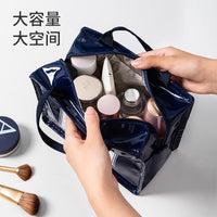 Waterproof PU Leather Cosmetic Bag for Travel, Large Capacity Toiletry Organizer with Handle