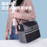 Double Layer Insulated Lunch Bag with Shoulder Strap - Portable & Simple Design
