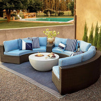 Outdoor Rattan Half-Moon Sectional Sofa Set with Coffee Table for Patio Garden