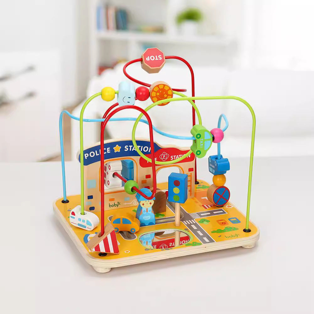 boby Large Wooden City Traffic Bead Maze for Toddlers 0-3 Years Educational Toy