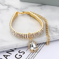 Rhinestone Pet Collar with Teardrop Pendant, Elastic Cat Dog Necklace Jewelry