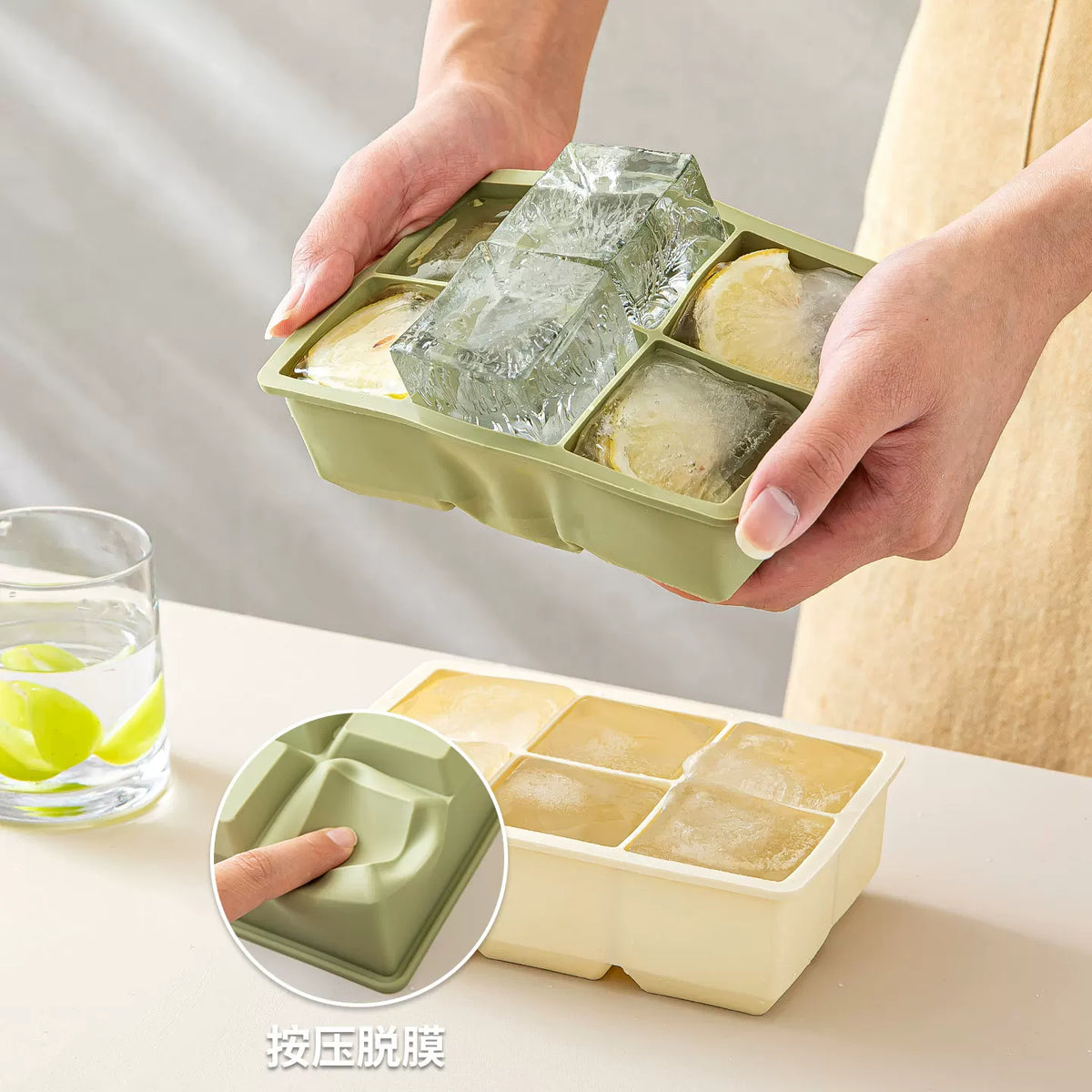 Food-Grade Soft Silicone Large Ice Cube Tray with Lid - Easy Release Ice Maker Mold for Freezer