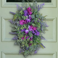 Spring Purple Tulip Wreath with Lilac and Hydrangea for Front Door Decor