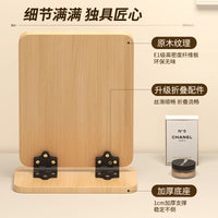 Rotatable Wooden Desktop Makeup Mirror with Foldable Stand for Home and Dorm